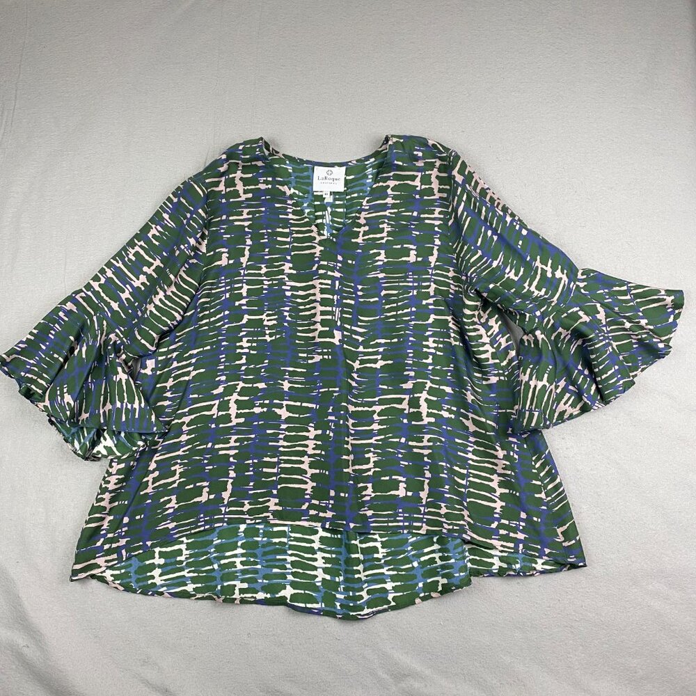La Roque Womens top One 100% SILK size bell sleeve print pattern v‎ neck